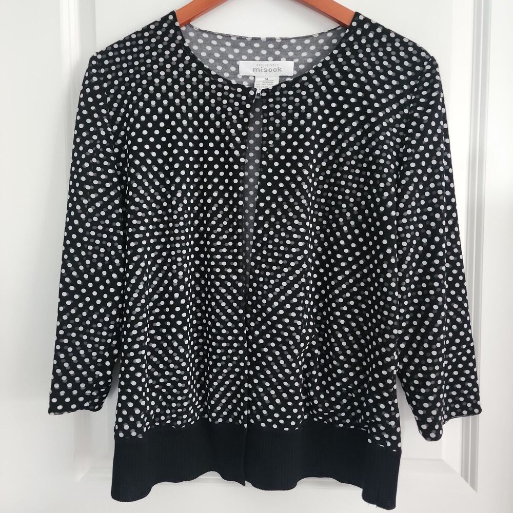 Exclusively Misook Open Cardigan Xl Black Polka Dot 3/4 Sleeve  Sheer Overlay